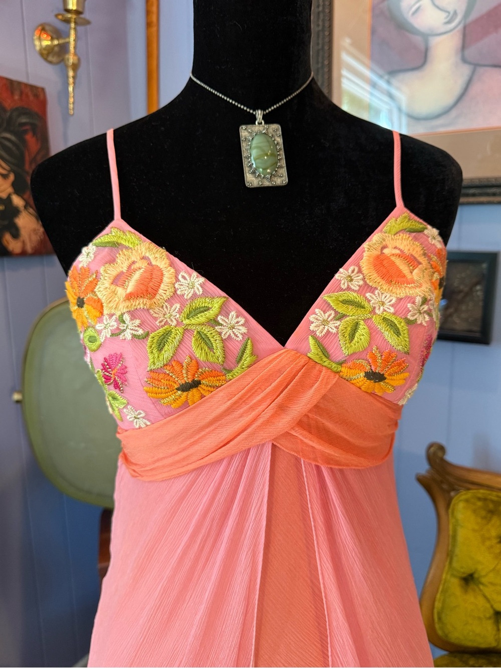 Vintage Y2K Laundry By Shelli Segal Floral 100% Silk Fairycore Dress Size 8 - Picture 3 of 8